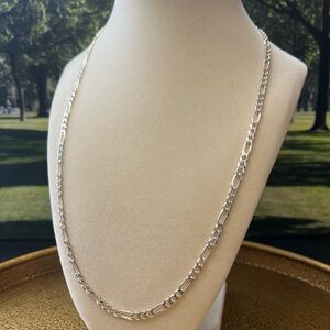 Figaro Chain Necklace Vintage Sterling Silver 22” 4mm Italy 925